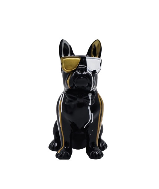 Statue bouldogue avec lunette noir, blanc, doré 25 cm pas cher 