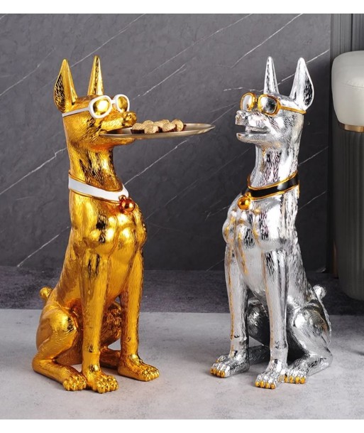 Statue Dobermann table appoint doré 75 cm brillant des détails fins