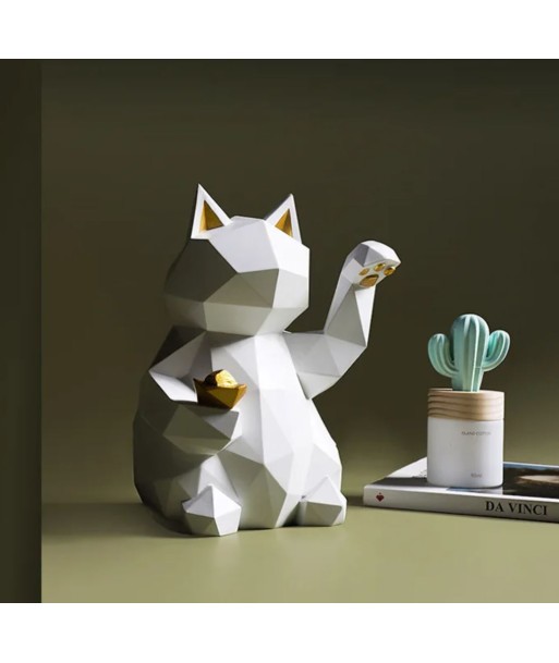 Statue chat origami blanc 24 cm la colonne vertébrale