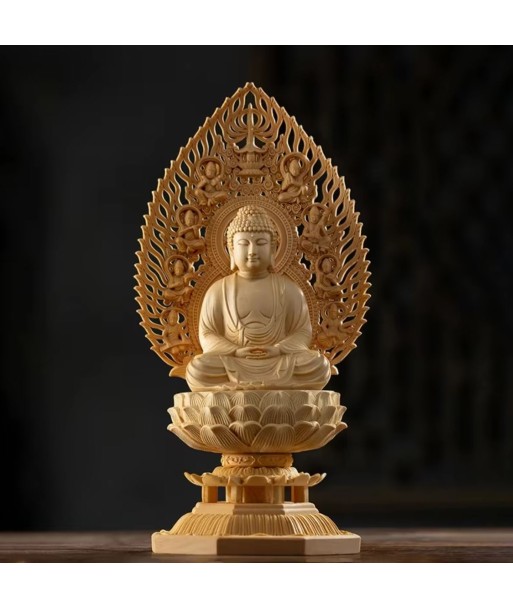 Statue Bouddha en bois 28 cm en linge