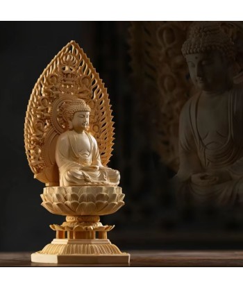 Statue Bouddha en bois 28 cm en linge