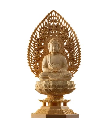 Statue Bouddha en bois 28 cm en linge