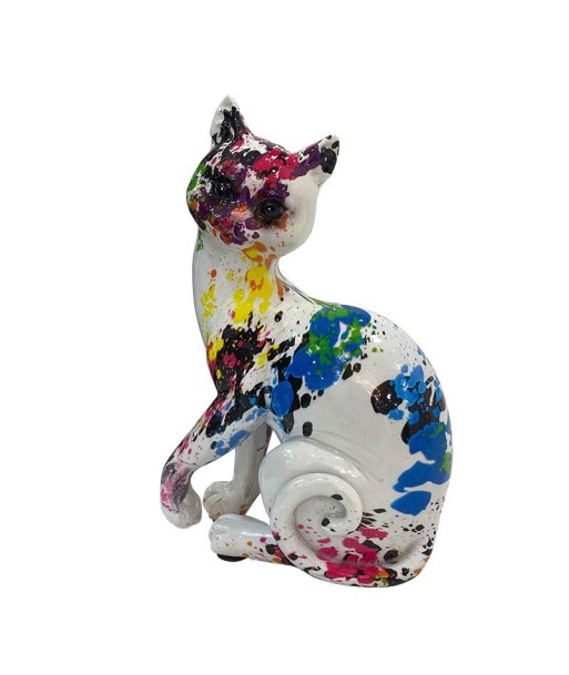 Statue chat assis résine multicolore 16 cm l'achat 