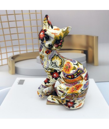 Statue chat résine assis motif japon 21 cm l'achat 