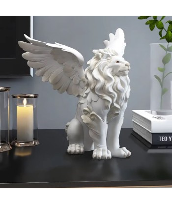 Statue lion ailé blanc 27 cm solde