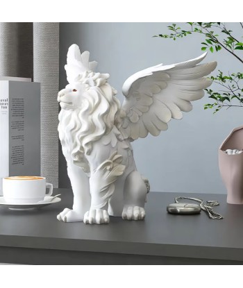 Statue lion ailé blanc 27 cm solde