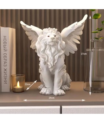 Statue lion ailé blanc 27 cm solde