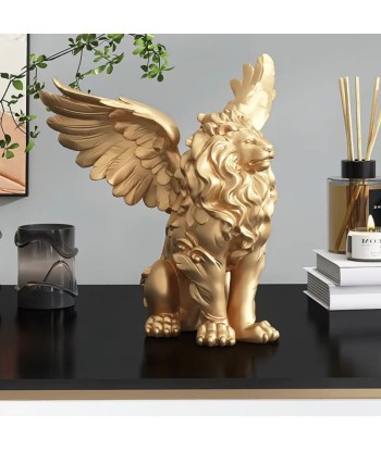 Statue lion ailé doré 27 cm Véritable concentré