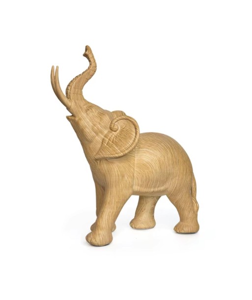 Statue éléphant en résine imitation bois chêne clair 18 cm en stock