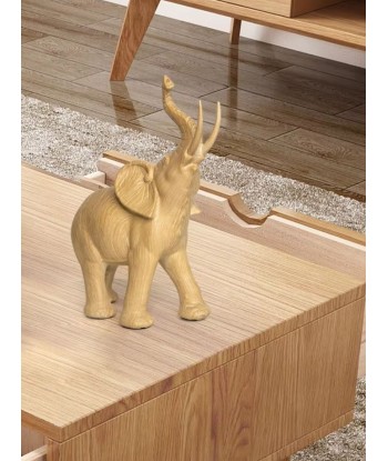 Statue éléphant en résine imitation bois chêne clair 18 cm en stock