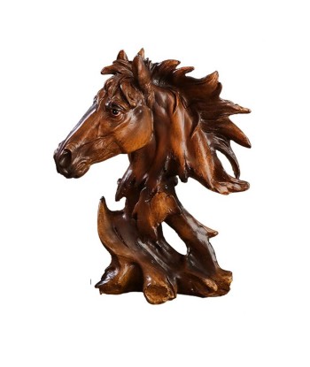 Statue buste tête cheval en résine imitation bois 27 cm Livraison rapide