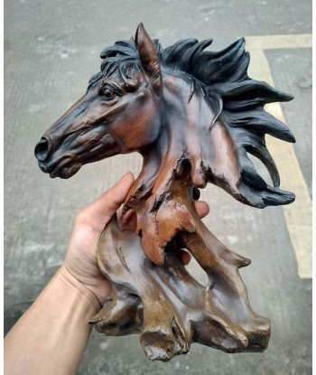 Statue buste tête cheval en résine imitation bois 27 cm Livraison rapide