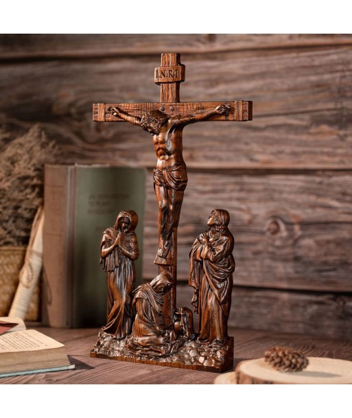 Statue Scène de Crucifixion Jesus Christ en bois 25 cm Les magasins à Paris et en Île-de-France