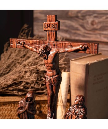 Statue Scène de Crucifixion Jesus Christ en bois 25 cm Les magasins à Paris et en Île-de-France