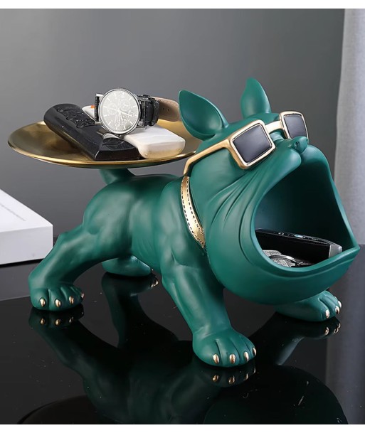 Statue chien bouledogue vert avec plateau 20 cm Amélioration de cerveau avec