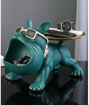 Statue chien bouledogue vert avec plateau 20 cm Amélioration de cerveau avec