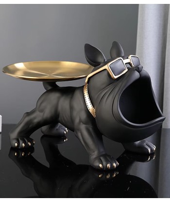 Statue chien bouledogue noir avec plateau 20 cm Venez acheter