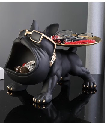 Statue chien bouledogue noir avec plateau 20 cm Venez acheter