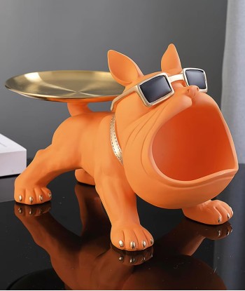 Statue chien bouledogue orange avec plateau 20 cm Comparez et commandez 