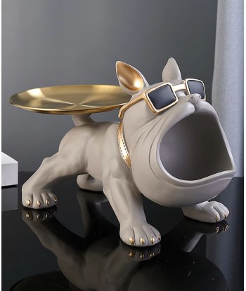 Statue chien bouledogue gris avec plateau 20 cm s'inspire de l'anatomie humaine