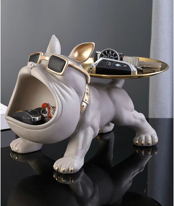 Statue chien bouledogue gris avec plateau 20 cm s'inspire de l'anatomie humaine