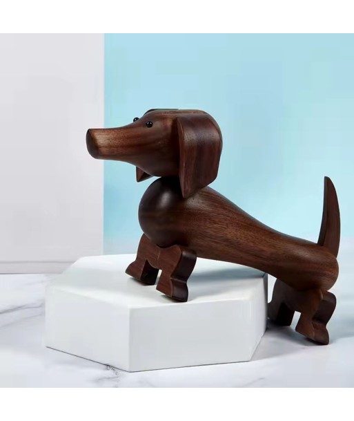 Statue chien teckel style nordique en bois 10 cm en ligne