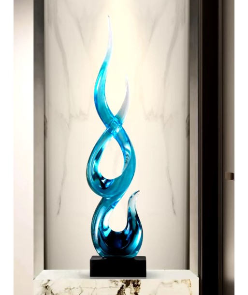 Sculpture abstraite en résine bleu transparent 67 cm Livraison rapide