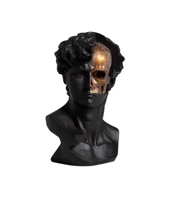 Statue grecque noire, crâne doré 28 cm de pas cher