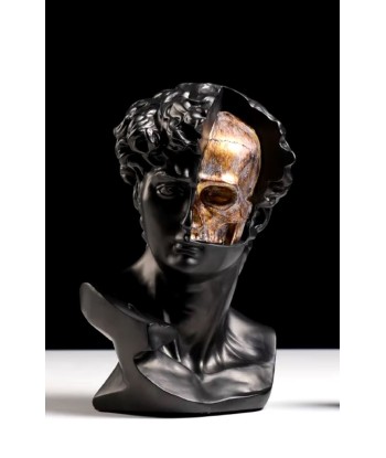 Statue grecque noire, crâne doré 28 cm de pas cher