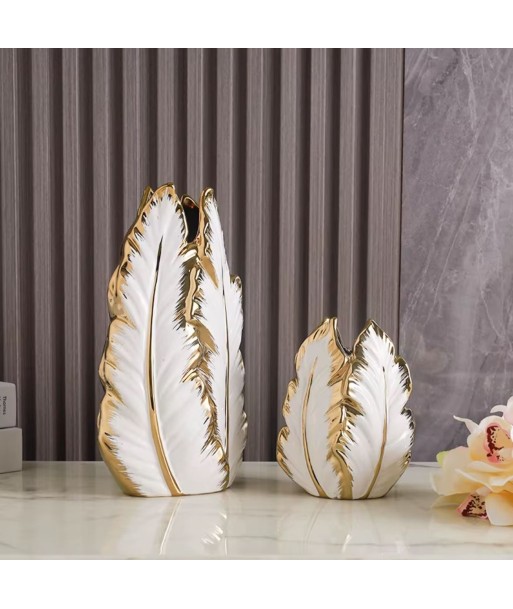 Vase feuilles blanches et dorées en céramique 27 cm livraison et retour toujours gratuits