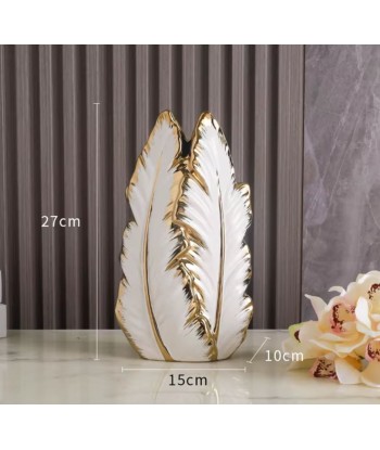 Vase feuilles blanches et dorées en céramique 27 cm livraison et retour toujours gratuits