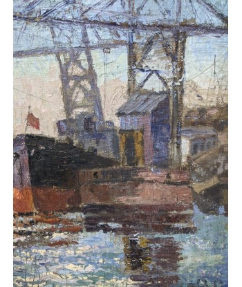 Huile sur toile Marine port industriel dans le Nord circa 1930 offre 