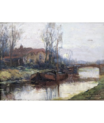 Kees TERLOUW (1890-1948) Péniche sur le canal circa 1930 Les magasins à Paris et en Île-de-France