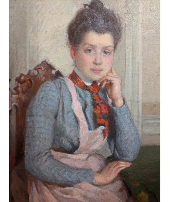 G.WARNER (XIXe-XXe) portrait d’une jeune femme a la cravate rouge circa 1900 Voir les baskets