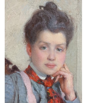 G.WARNER (XIXe-XXe) portrait d’une jeune femme a la cravate rouge circa 1900 Voir les baskets