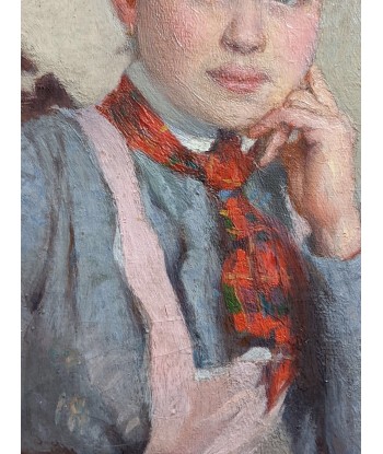 G.WARNER (XIXe-XXe) portrait d’une jeune femme a la cravate rouge circa 1900 Voir les baskets