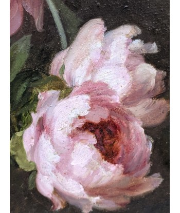 Fleurs pivoines huile sur carton anonyme XIXe pour bénéficier 