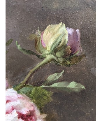 Fleurs pivoines huile sur carton anonyme XIXe pour bénéficier 