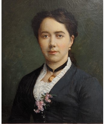 Ecole française Impressionniste Portrait femme élégante aux fleurs daté 1886 2023