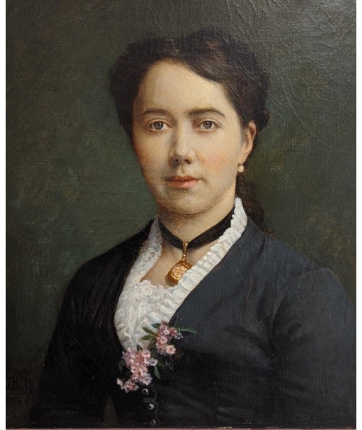 Ecole française Impressionniste Portrait femme élégante aux fleurs daté 1886 2023