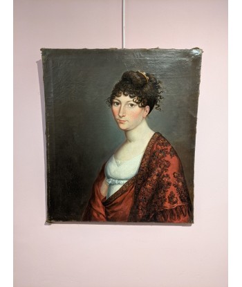 Ecole française Portrait femme élégante au châle rouge époque Empire ou a consommer sur place