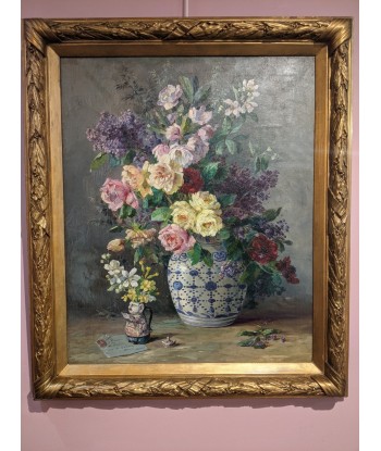 Alfred DELSUC (1859-?) Nature morte au bouquet de roses XIXe Les magasins à Paris et en Île-de-France