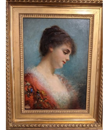 Saint-jean-Girard (1849-1910) Portrait jeune femme à la robe rouge 1883 s'inspire de l'anatomie humaine