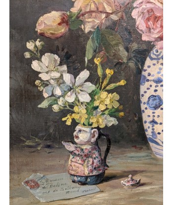 Alfred DELSUC (1859-?) Nature morte au bouquet de roses XIXe Les magasins à Paris et en Île-de-France