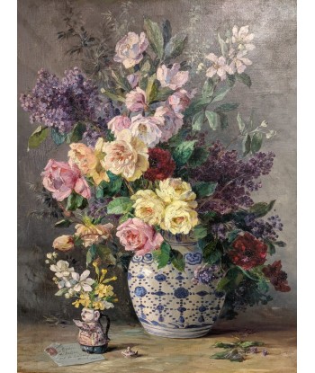 Alfred DELSUC (1859-?) Nature morte au bouquet de roses XIXe Les magasins à Paris et en Île-de-France