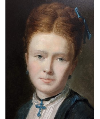 Charlotte Van DOREN (XIXe-XXe) Portrait d’une femme à la croix bleue 1877 la chaussure