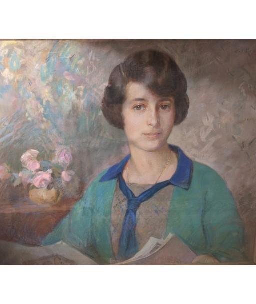 Jean-Joseph PUGNAIRE (1882-1966) Portrait jeune femme a la cravate bleue circa 1930 est présent 