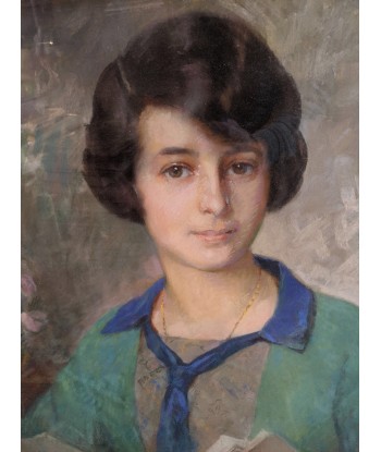 Jean-Joseph PUGNAIRE (1882-1966) Portrait jeune femme a la cravate bleue circa 1930 est présent 