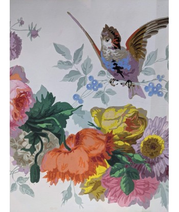 Projet de papier peint gouaché oiseaux dans une guirlande de fleurs circa 1920 de technologie