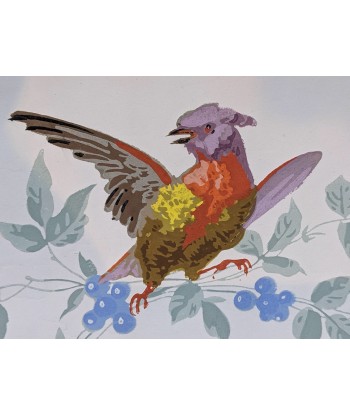 Projet de papier peint gouaché oiseaux dans une guirlande de fleurs circa 1920 de technologie